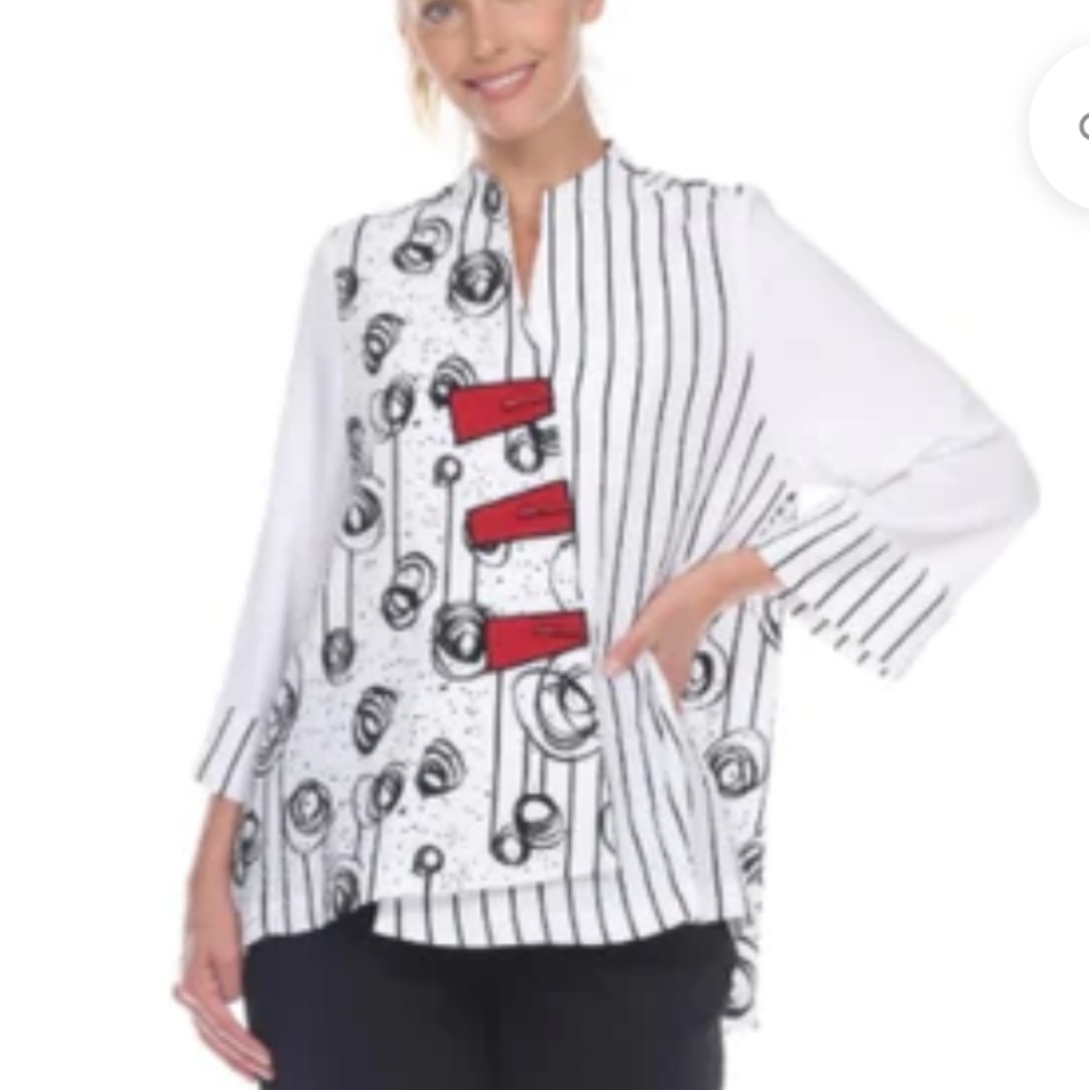 Ali Miles Crinkle Front Button Tunic Top. Asymmetrical Hem.